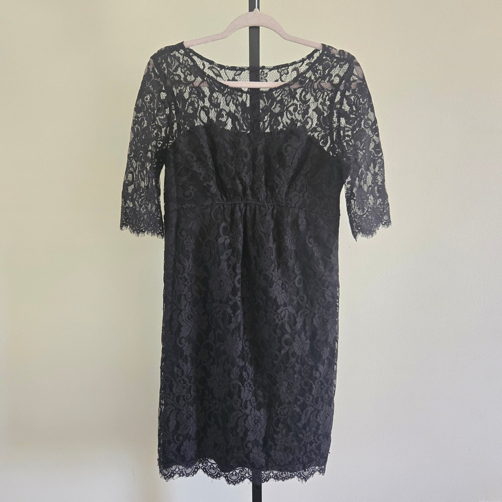 Seraphine Luxe Black Floral Lace Maternity Dress Empire Waist Size 8US 12UK